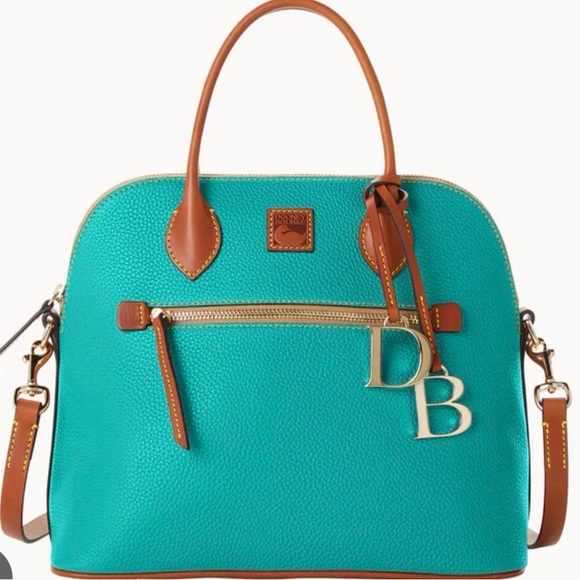 Dooney & Bourke Handbags - Dooney & Bourke Spearmint Pebbled Leather Large Dome Satchel with Tan Trim NWT
